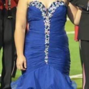 Size 14, blue embroidered dress